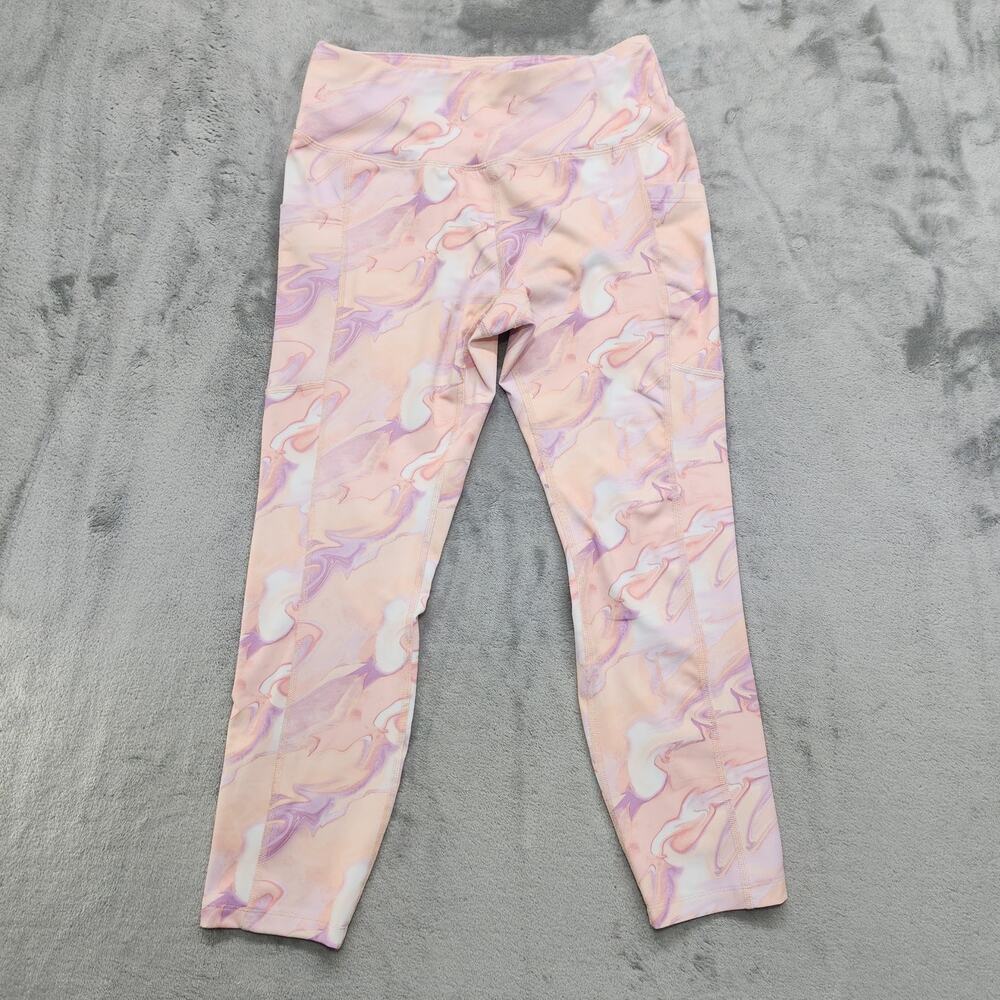 Avia Pants Womens S Pink Coral Combo Pull On High Rise Capri Leggings Pockets